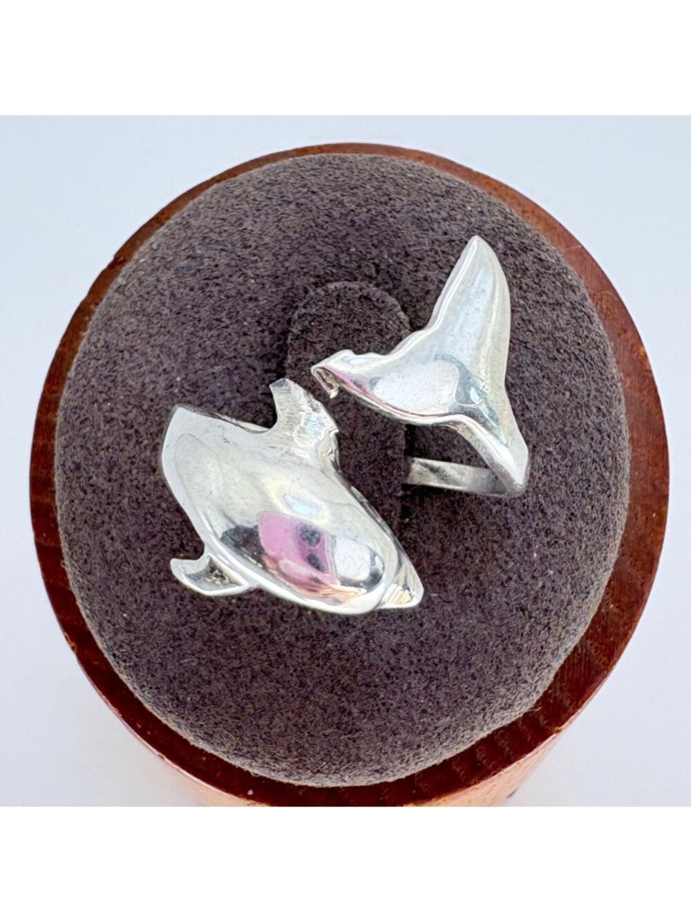 Dolphin Swimming Design Bypass Ring Sterling Silver 925 Size 7.5